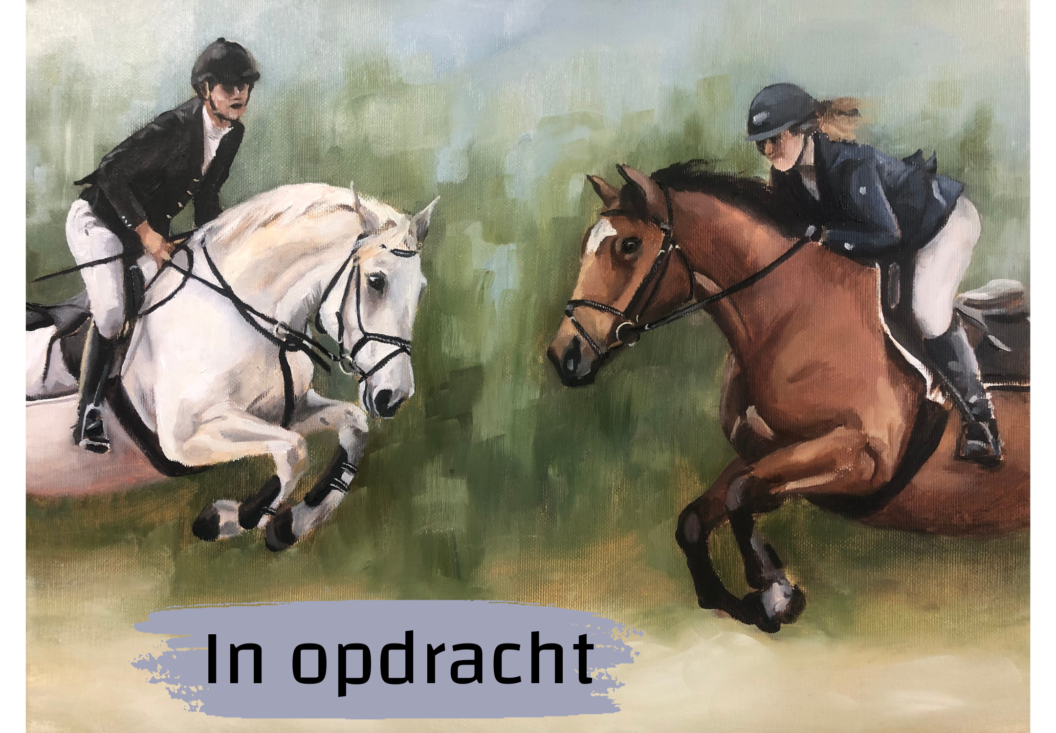 Jumping Horses with Rider 30x40cm in opdracht