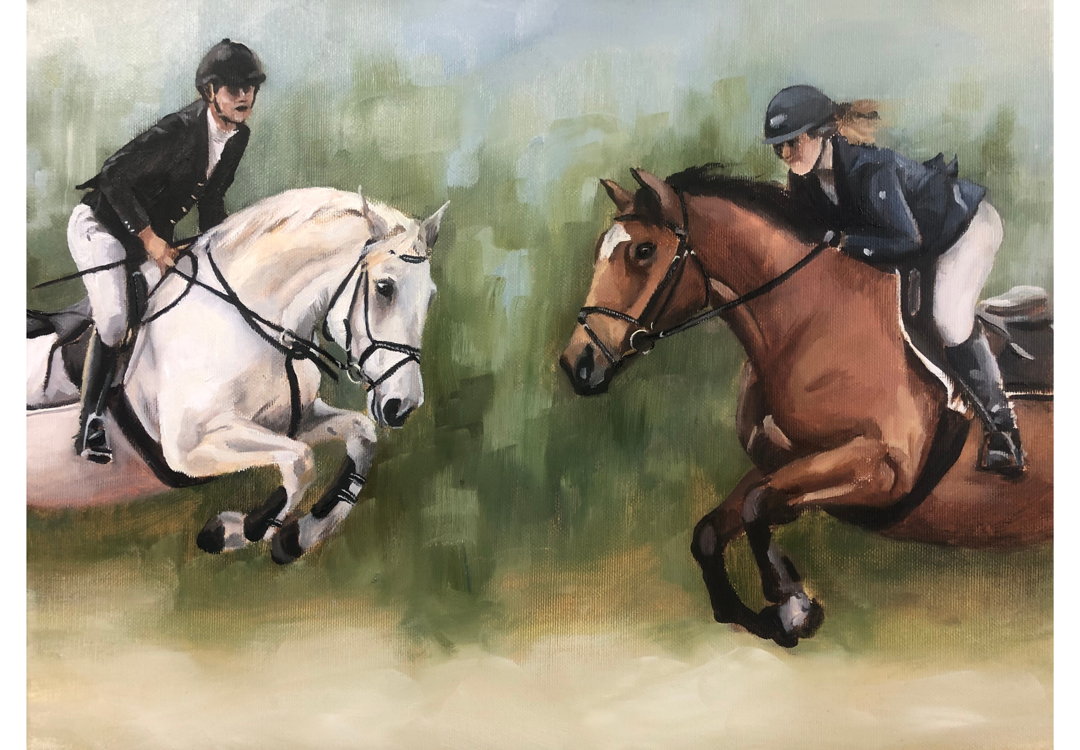 Jumping Horses with Rider 30x40cm