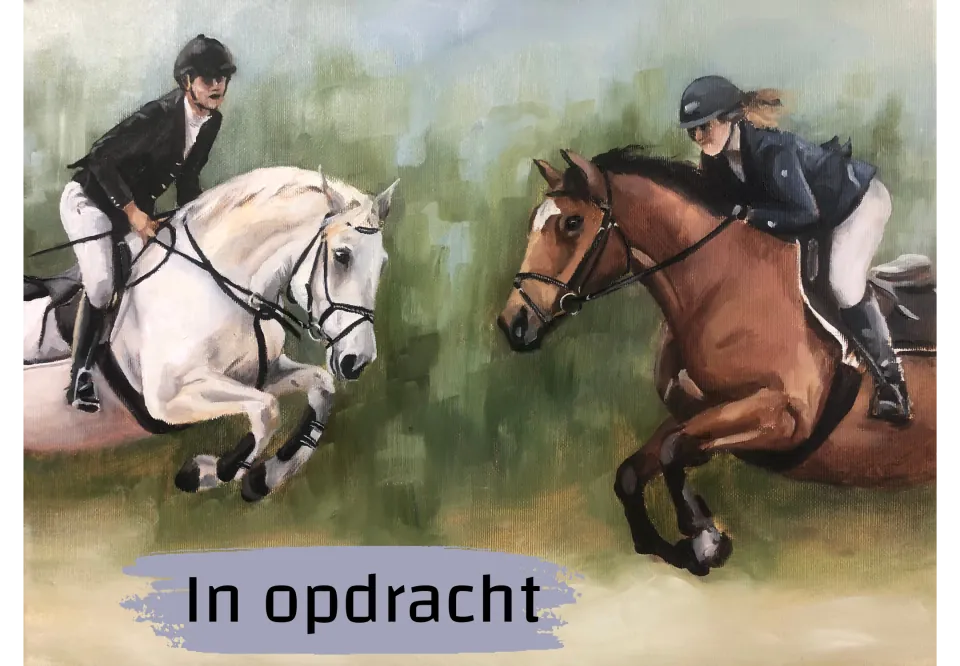 Jumping Horses with Rider 30x40cm in opdracht